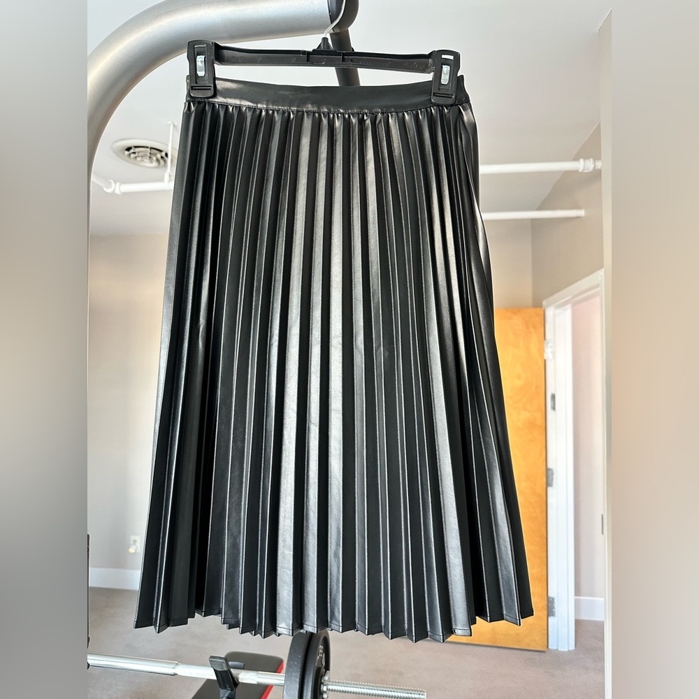 Black Pleated Leather Skirt